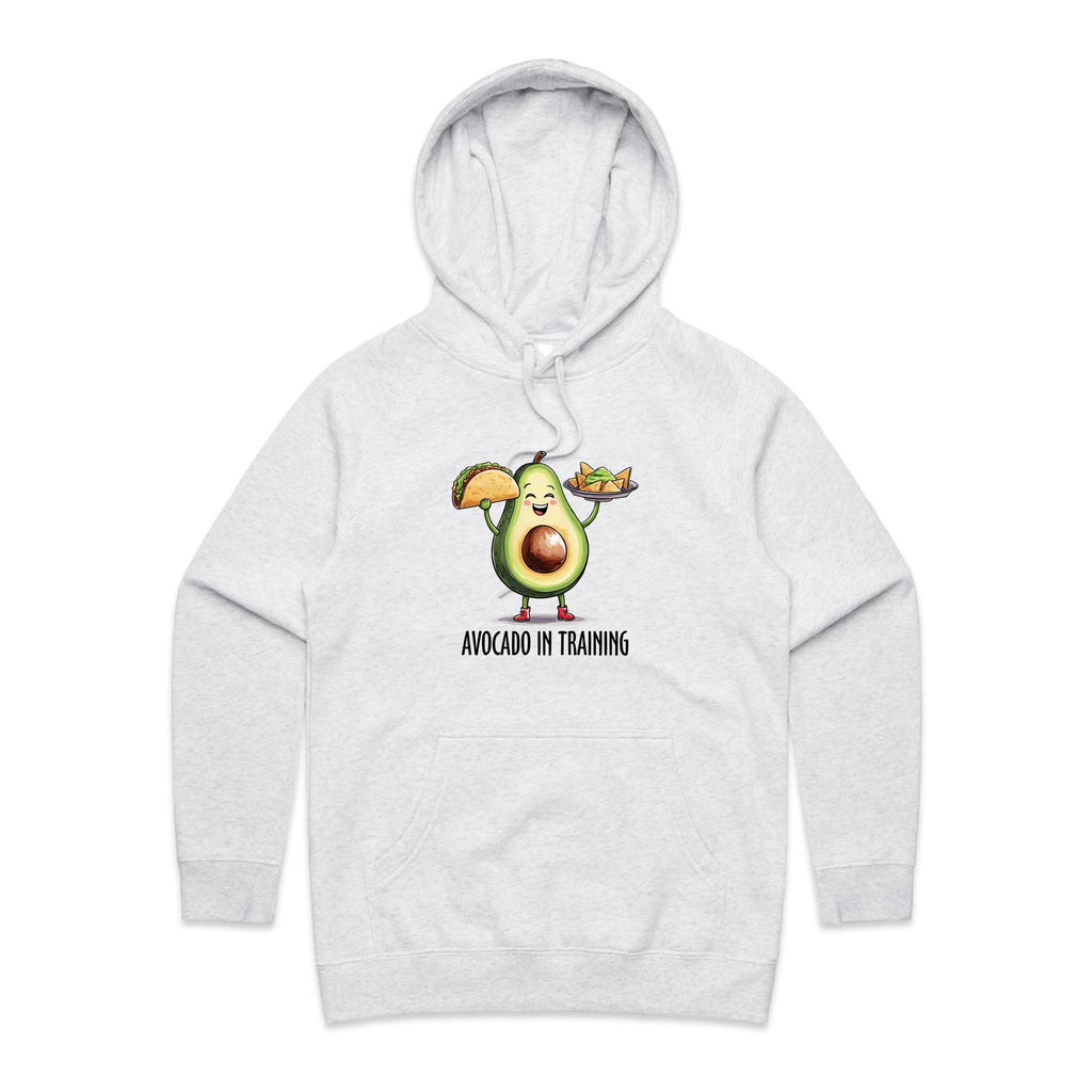 Avocado In Training - Womens Hoodie White Marle Womens Hoodie Fitness Food Printed In Australia
