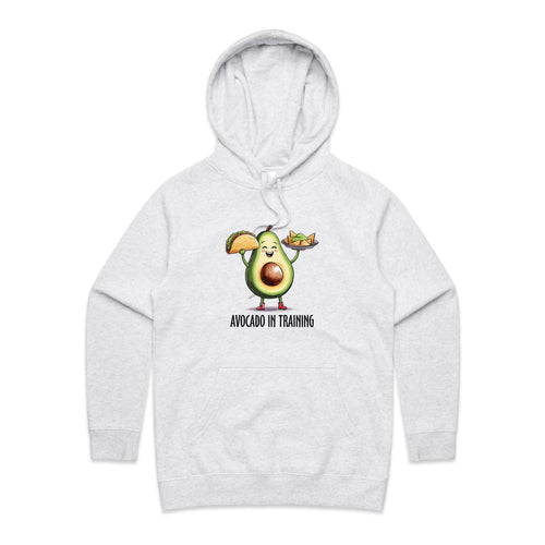 Avocado In Training - Womens Hoodie White Marle Womens Hoodie Fitness Food Printed In Australia