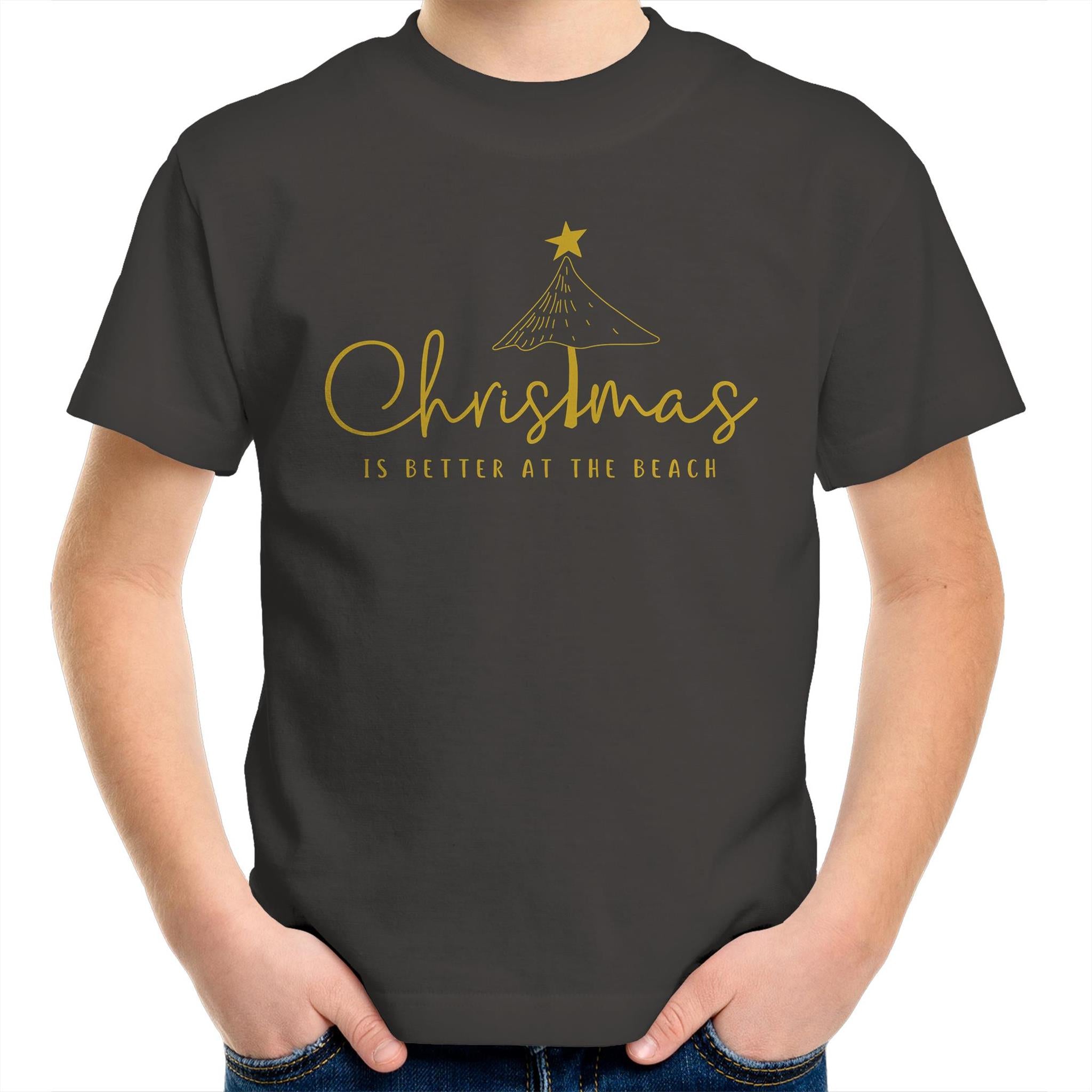 Christmas Is Better At The Beach - Kids Youth T-shirt Charcoal Kids Christmas T-shirt Christmas Printed In Australia