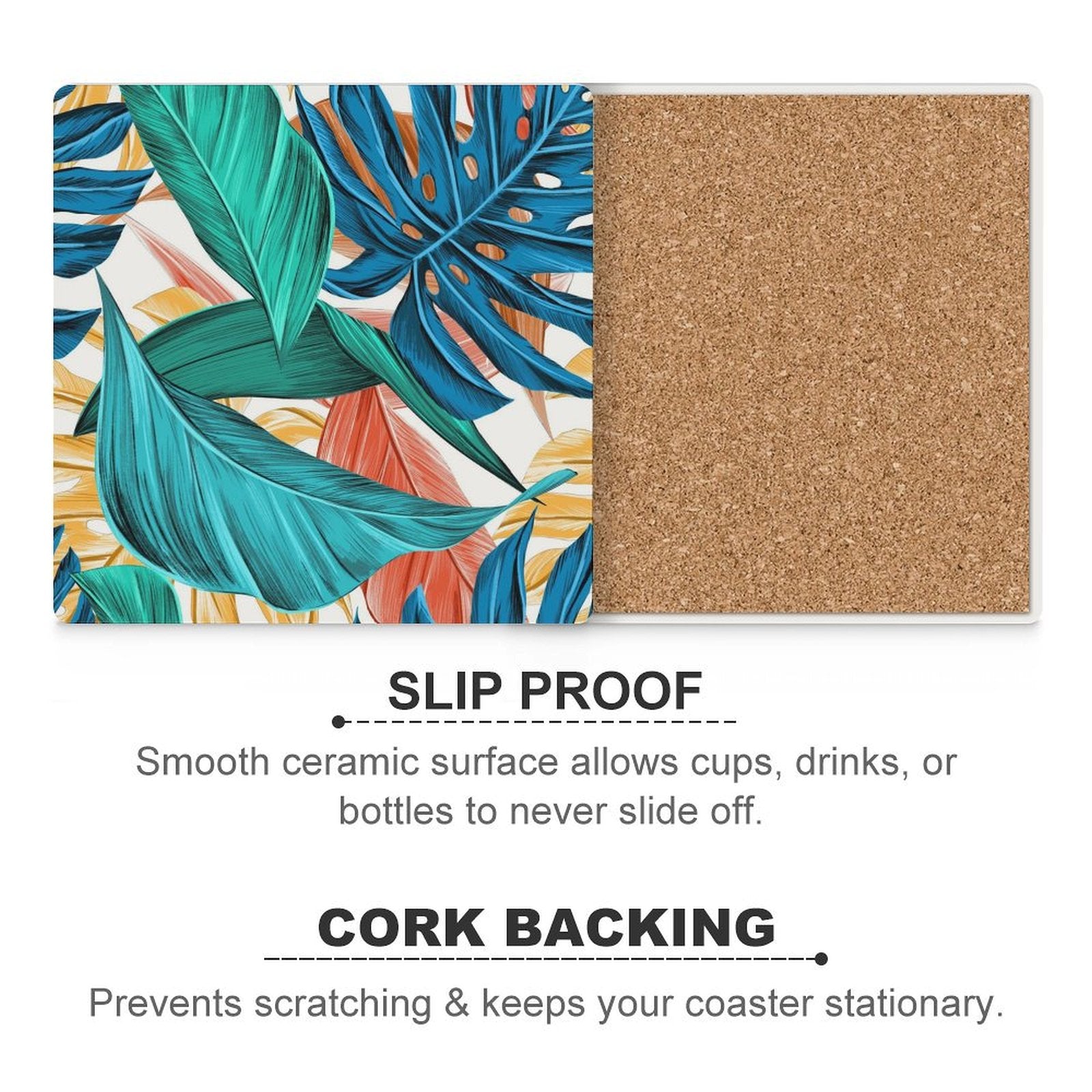 Leaves - Ceramic Coasters (Square) Ceramic Coasters Printed Offshore