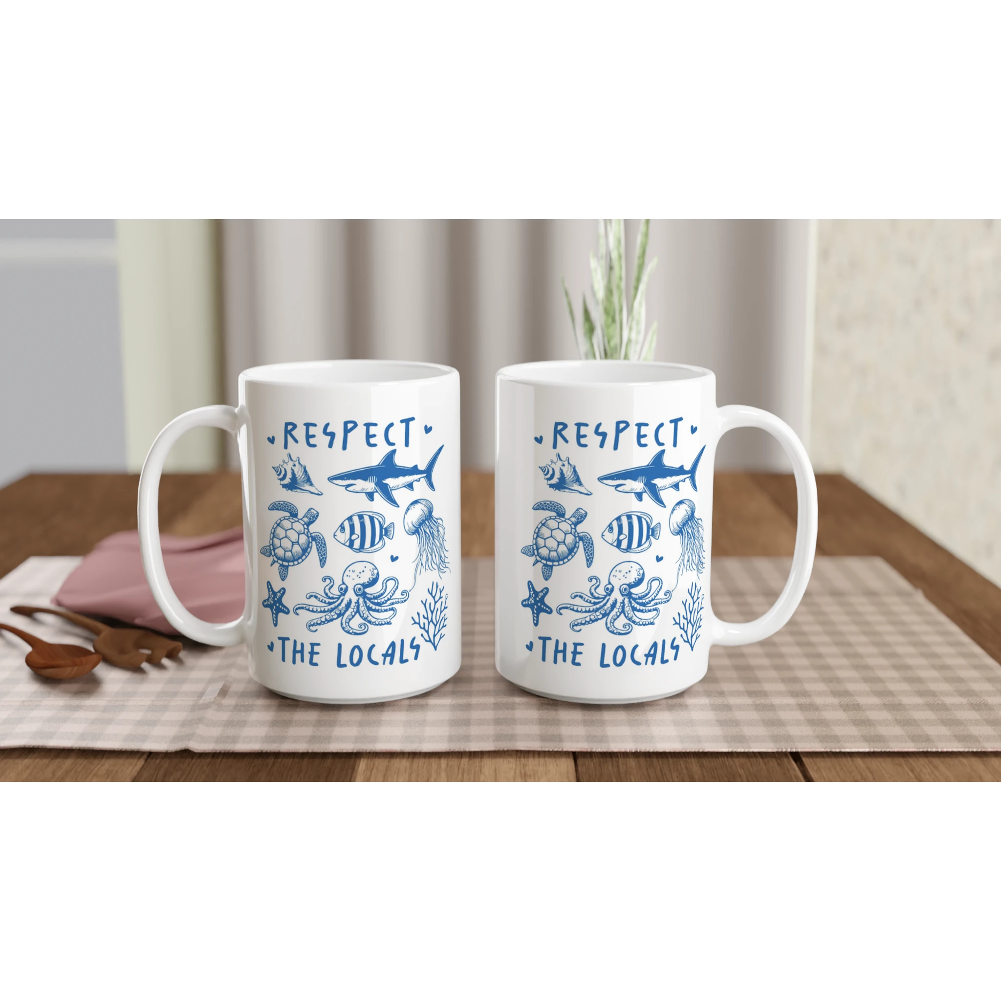 Respect The Locals, Sea Life - White 15oz Ceramic Mug 15oz Mug animal Globally Fulfilled Ocean