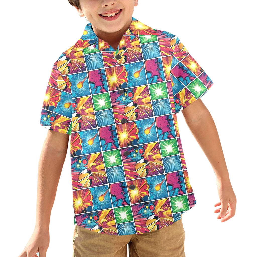Comic Book Squares Junior Kids Hawaiian Shirt