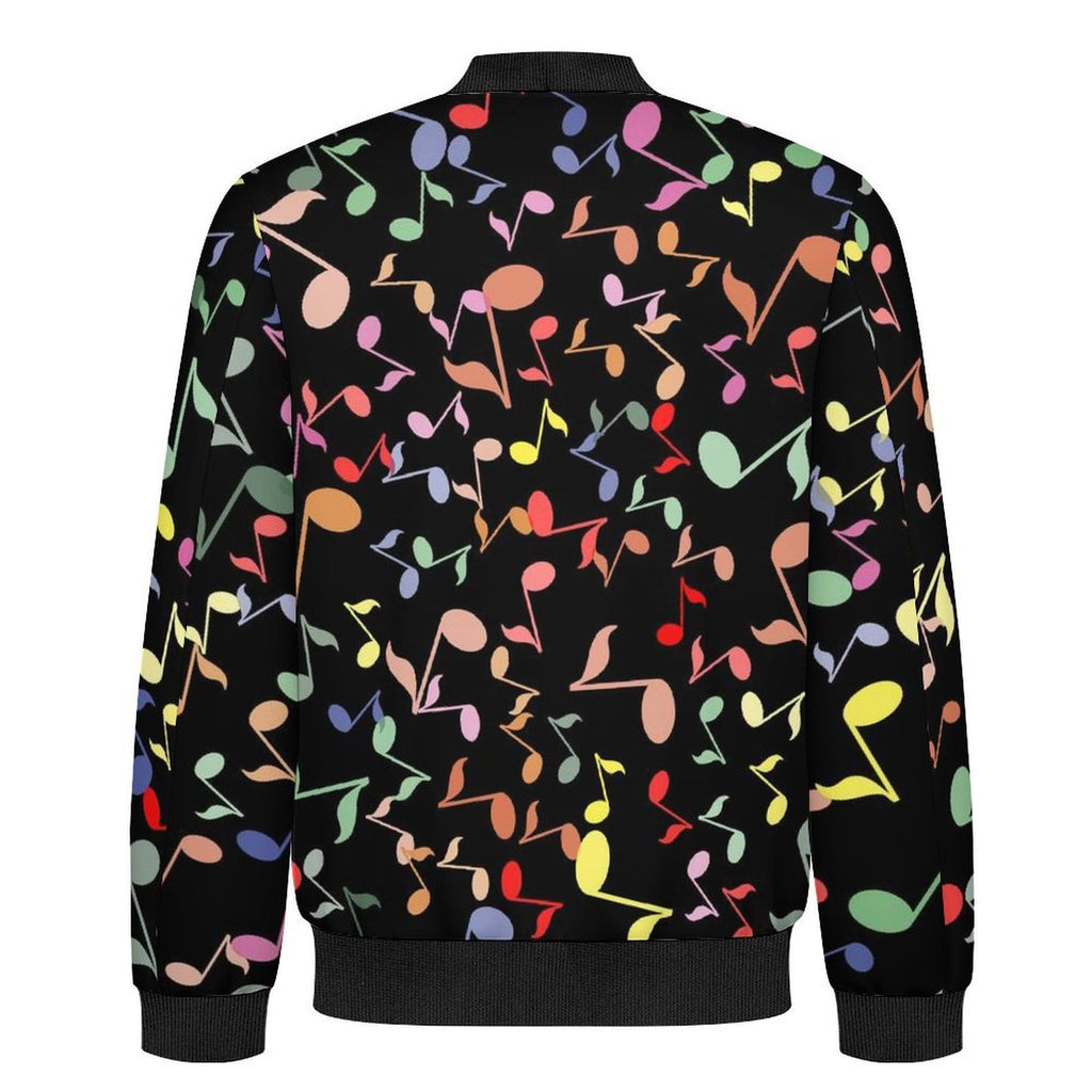 Quavers, Colourful Music Notes Men's Casual Zip‑Up Bomber Jacket