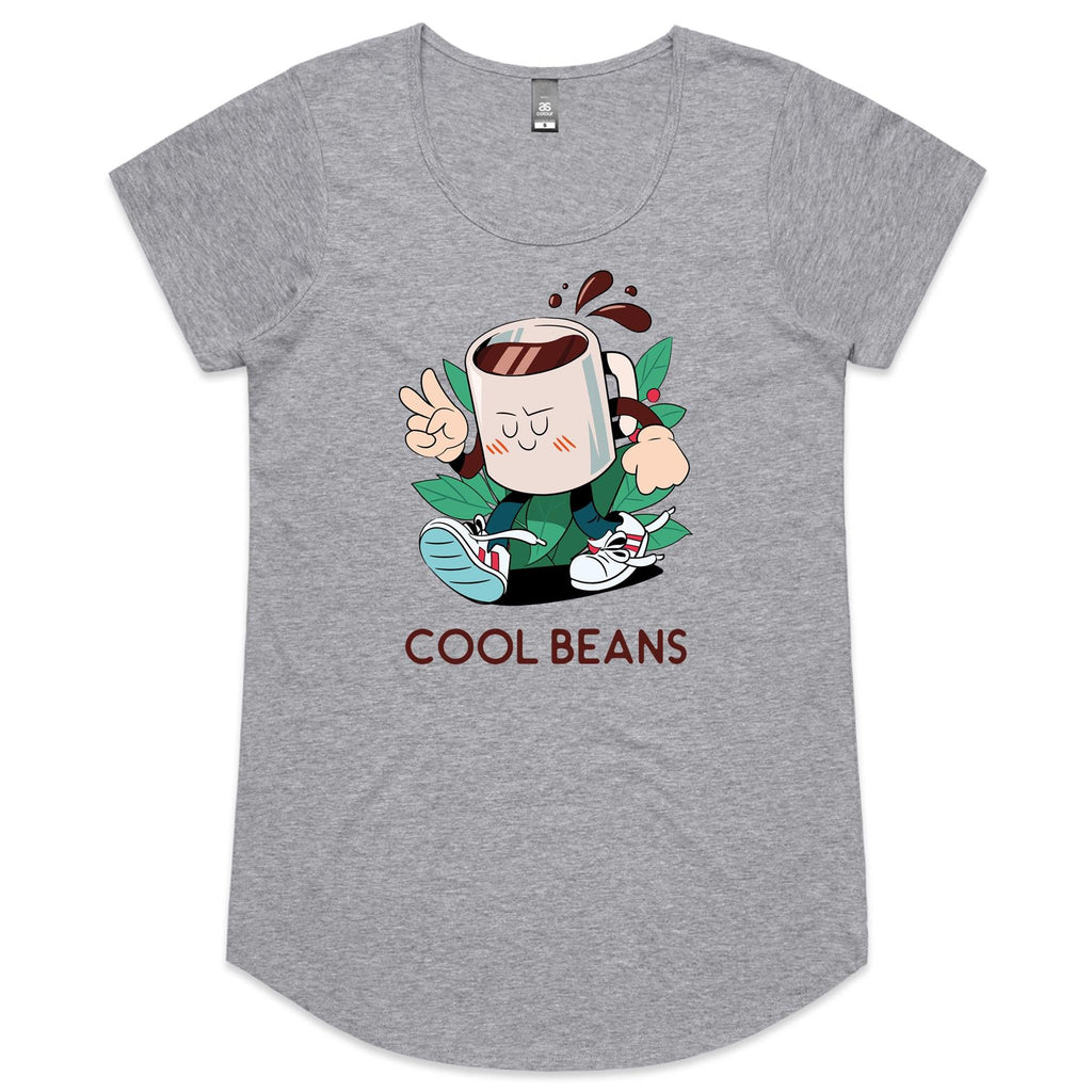 Cool Beans, Coffee - Womens Scoop Neck T-Shirt Grey Marle Womens Scoop Neck T-shirt Coffee Printed In Australia