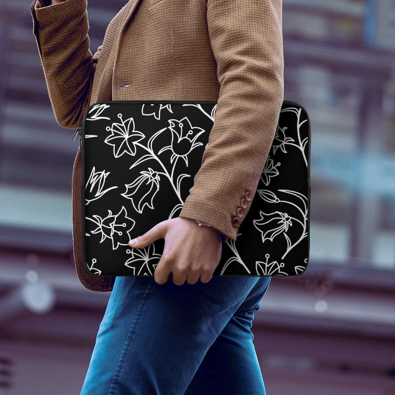 Black And White Floral - Laptop Sleeve (Multiple Sizes)