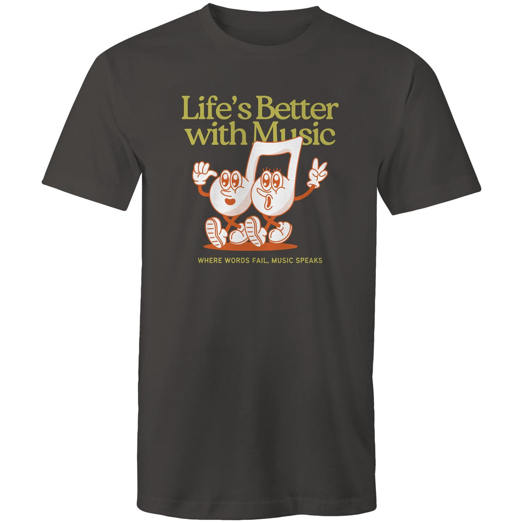 Life's Better With Music - Mens T-Shirt Charcoal Mens T-shirt Music Printed In Australia