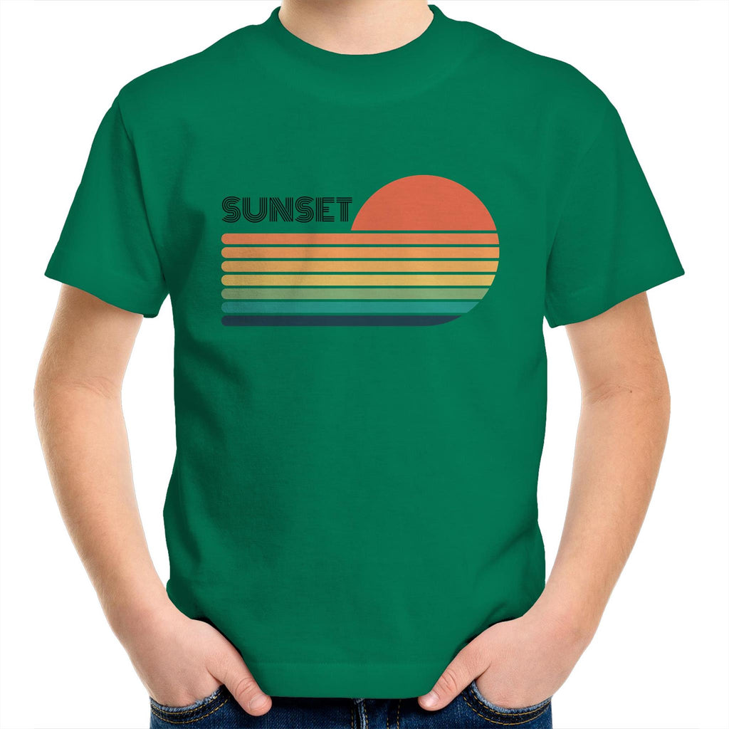 Retro Sunset - Kids Youth T-Shirt Kelly Green Kids Youth T-shirt Printed In Australia Retro