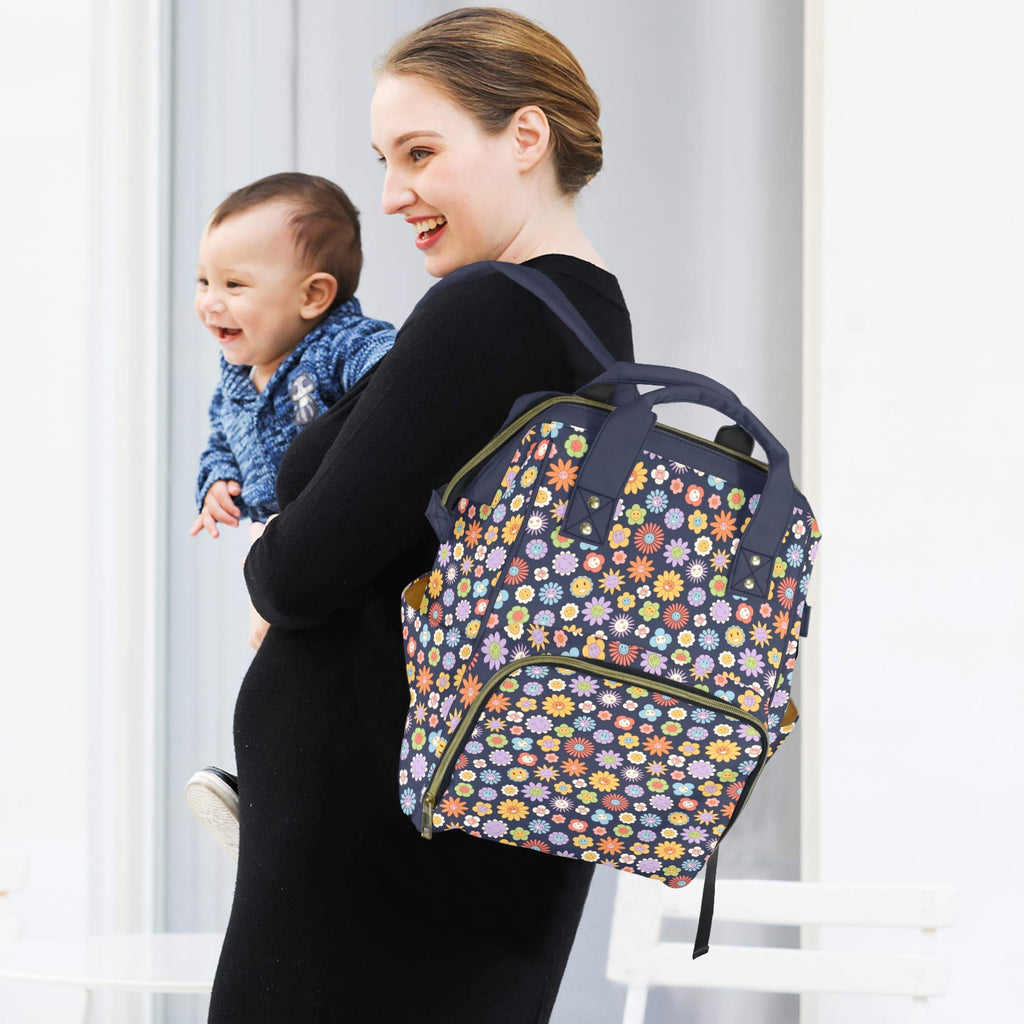 Groovy Flowers Multi-Function Backpack, Nappy / Diaper Bag Multi-function Backpack, Nappy / Diaper Bag Printed Offshore Retro
