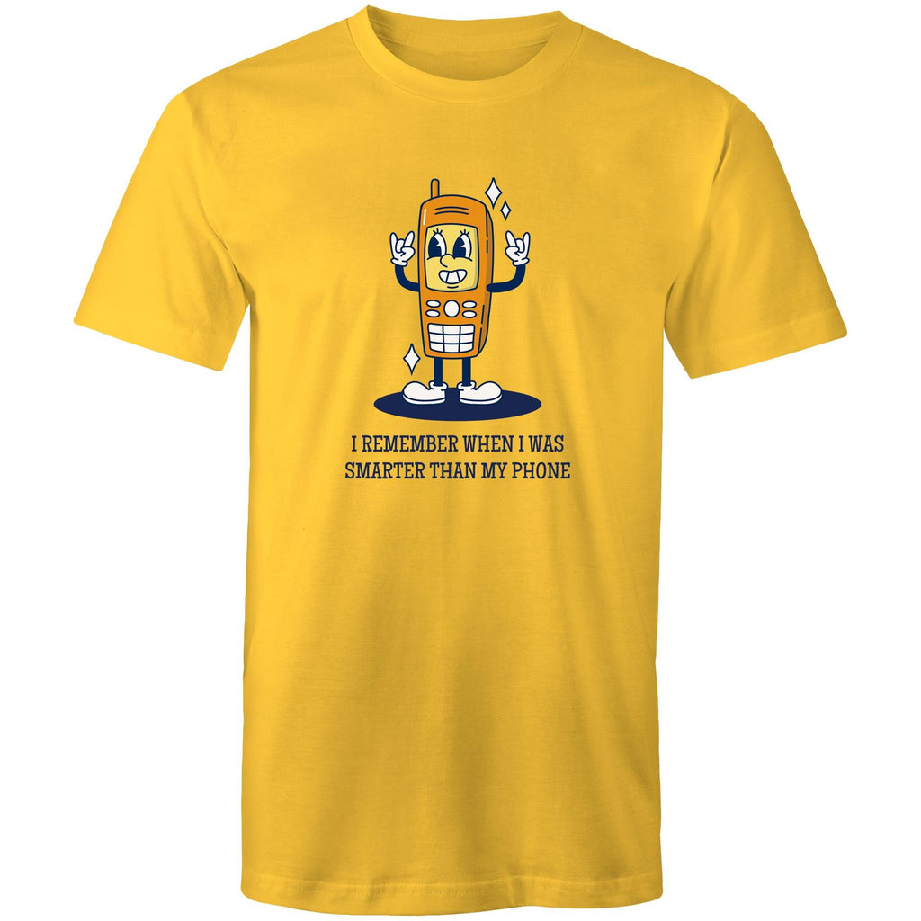 I Remember When I Was Smarter Than My Phone - Mens T-Shirt Yellow Mens T-shirt Printed In Australia Retro Tech