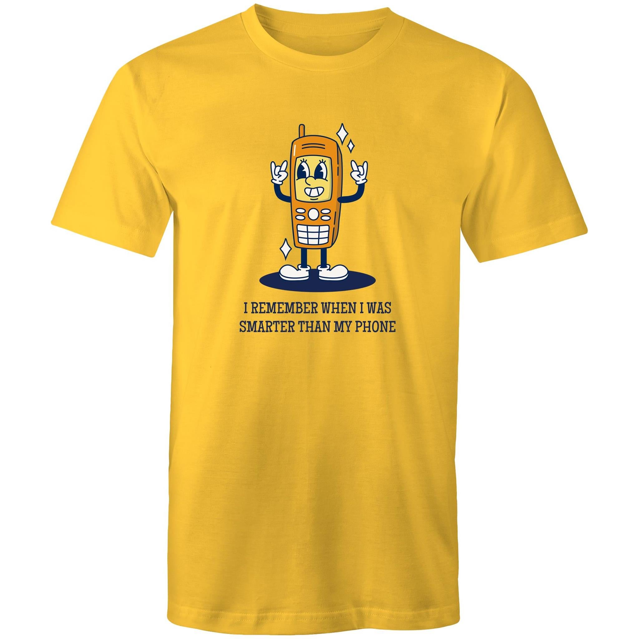 I Remember When I Was Smarter Than My Phone - Mens T-Shirt Yellow Mens T-shirt Printed In Australia Retro Tech