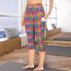 Bright And Bold Flowers Women's High Waist Pocket Capri Yoga Leggings Women's High Waist Capri Yoga Leggings Plants Printed Offshore