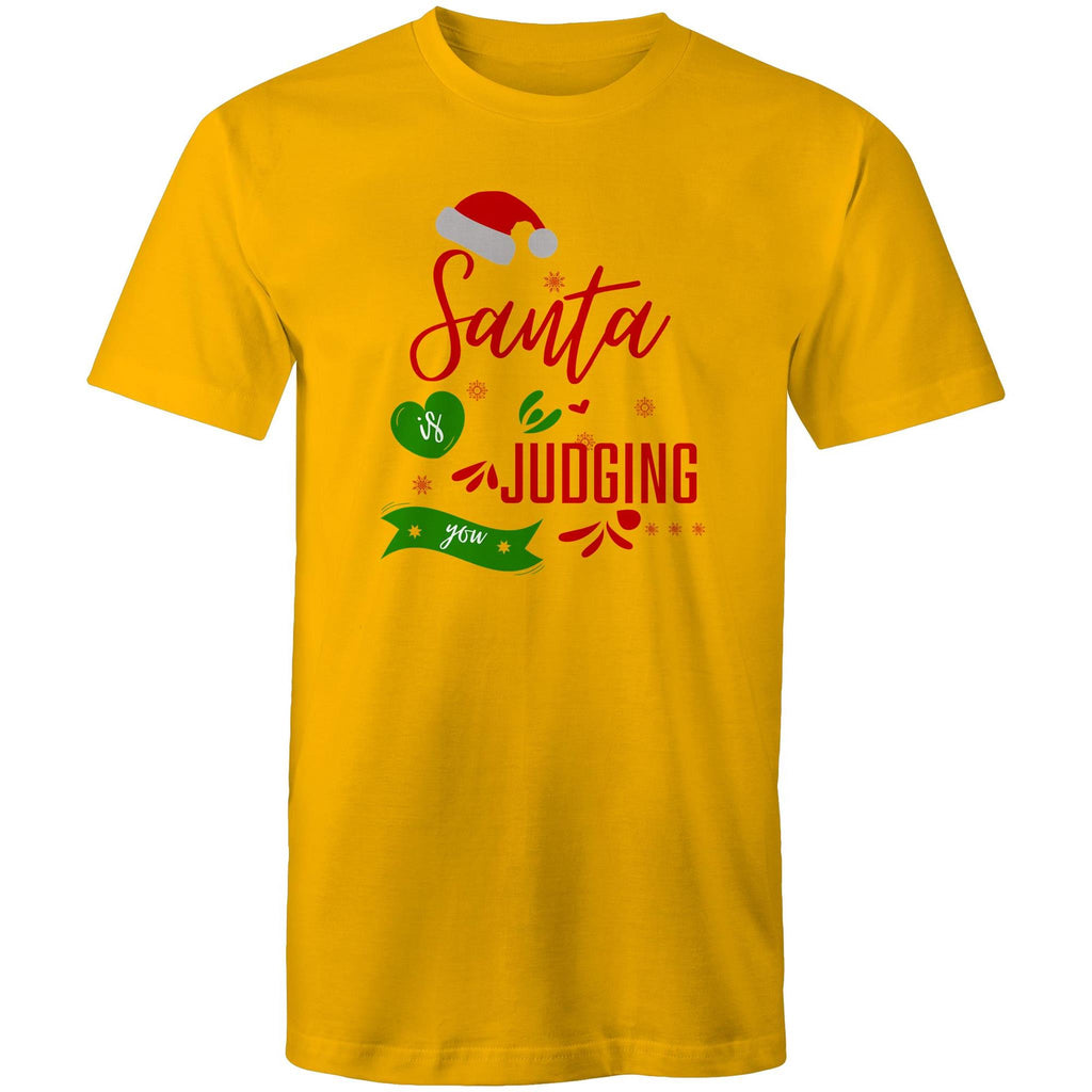 Santa Is Judging You - Mens T-Shirt Gold Mens Christmas T-shirt Christmas Printed In Australia