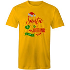 Santa Is Judging You - Mens T-Shirt Gold Mens Christmas T-shirt Christmas Printed In Australia