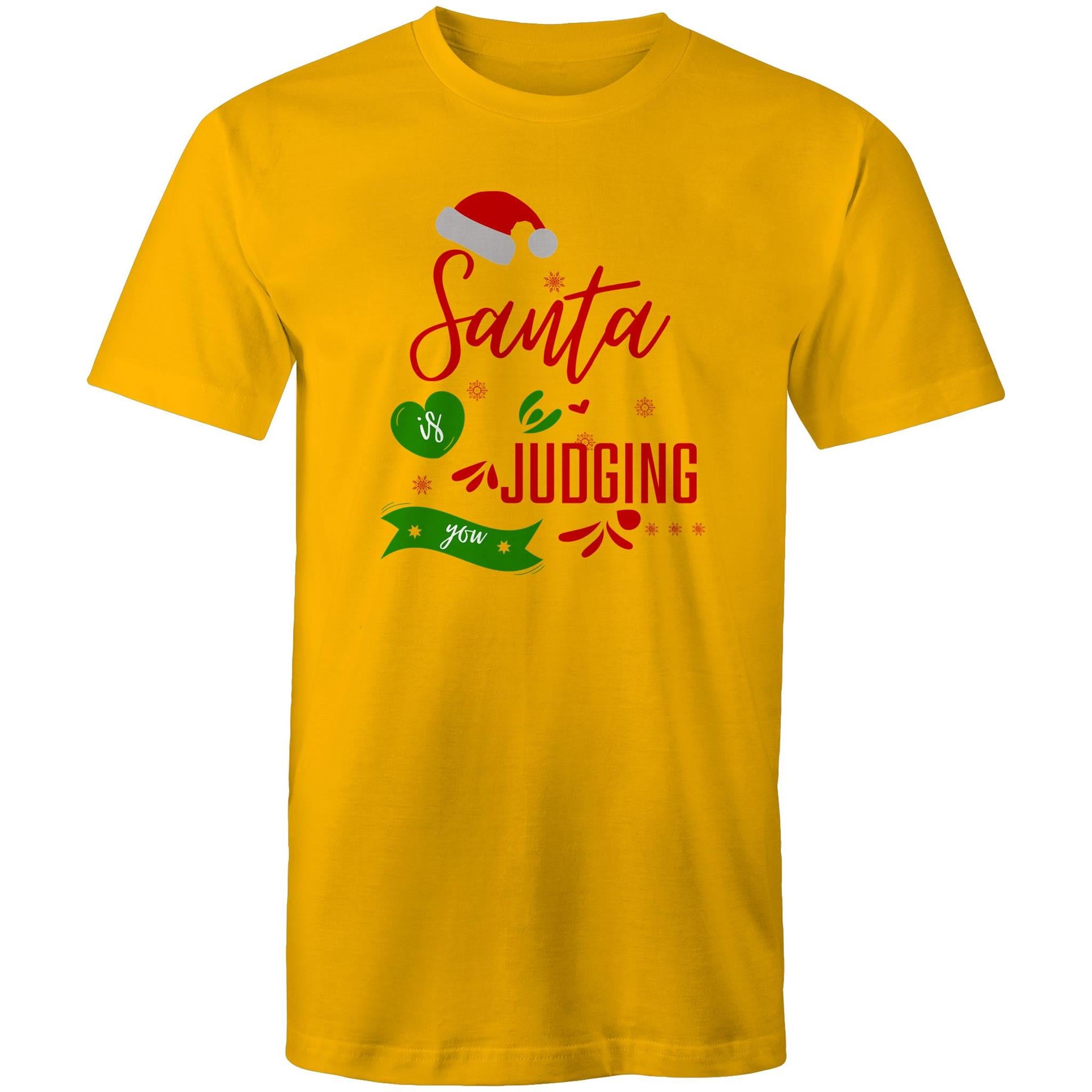 Santa Is Judging You - Mens T-Shirt Gold Mens Christmas T-shirt Christmas Printed In Australia