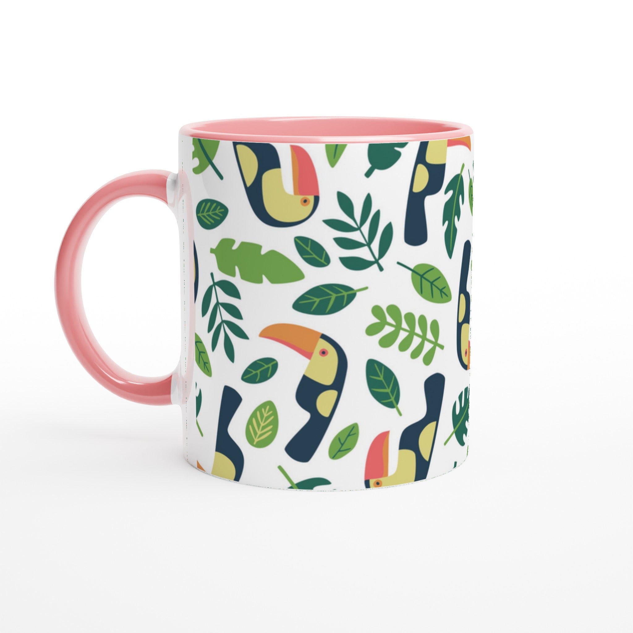 Toucans - White 11oz Ceramic Mug with Colour Inside Ceramic Pink Colour 11oz Mug Globally Fulfilled