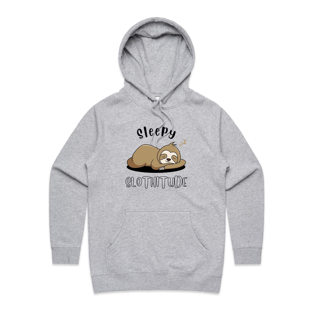 Sleepy Slothitude - Womens Hoodie Grey Marle Womens Hoodie animal Printed In Australia