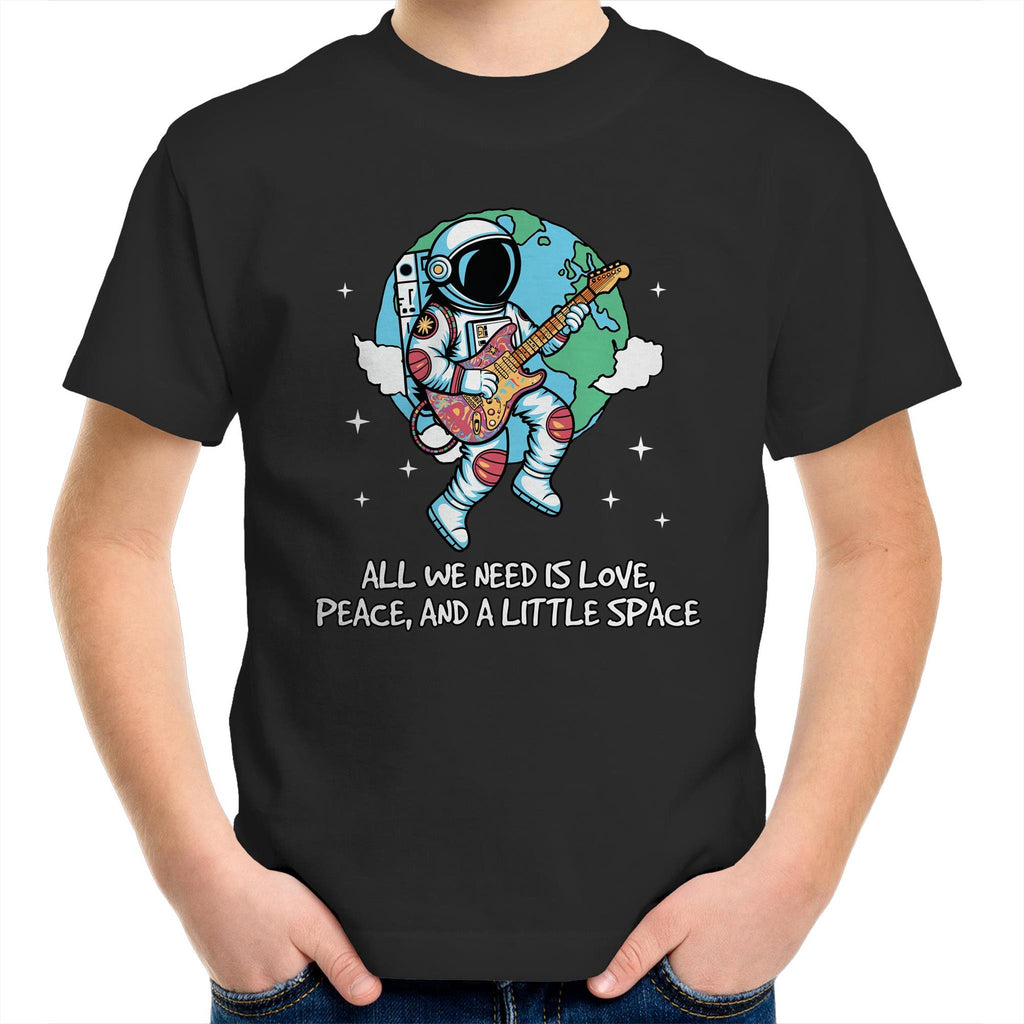 Astronaut, All We Need Is Love, Peace And A Little Space - Kids Youth T-Shirt Black Kids Youth T-shirt Music Printed In Australia Space