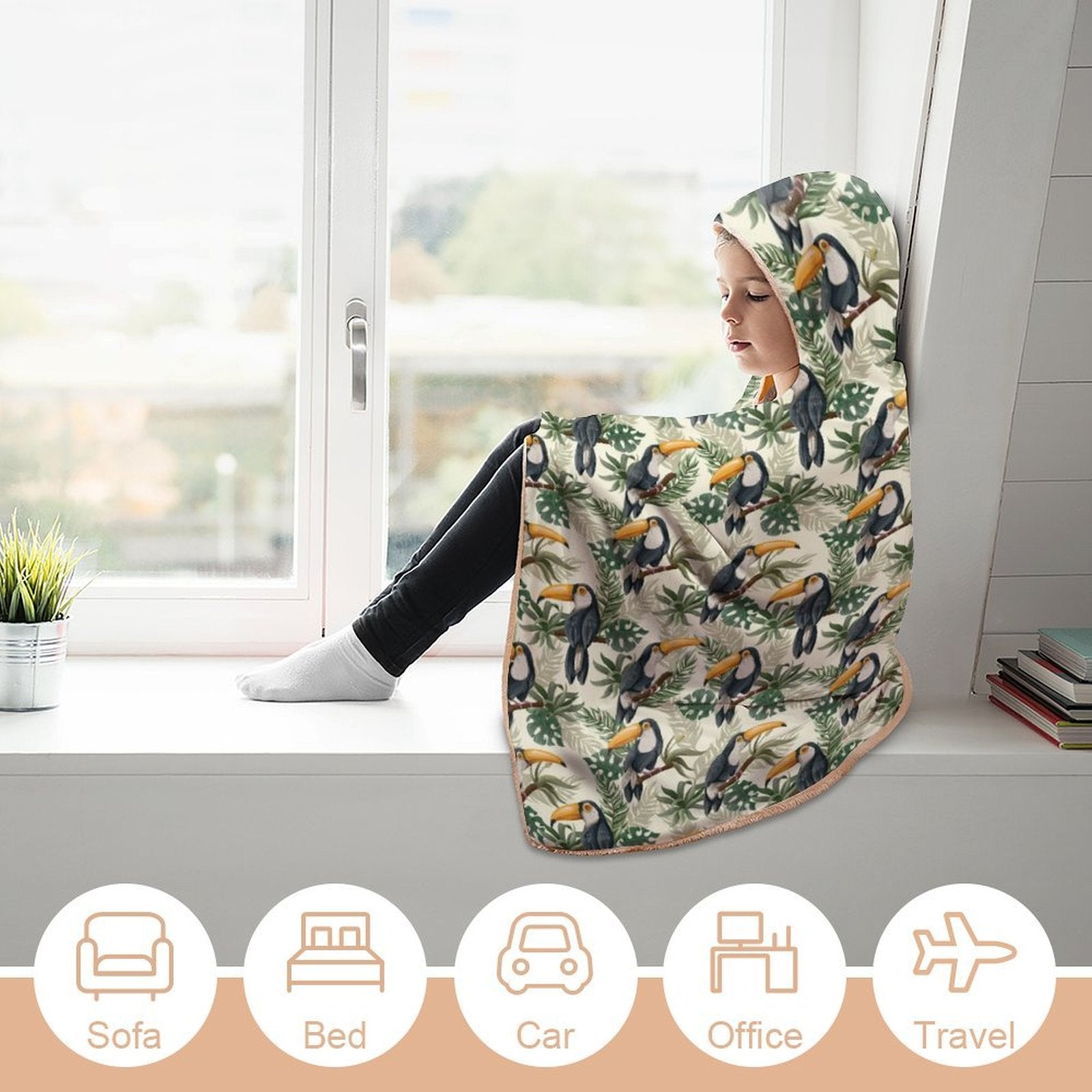 Toucan Jungle Kids Hooded Blanket 100cm x 130cm Kids Hooded Blanket animal Printed Offshore