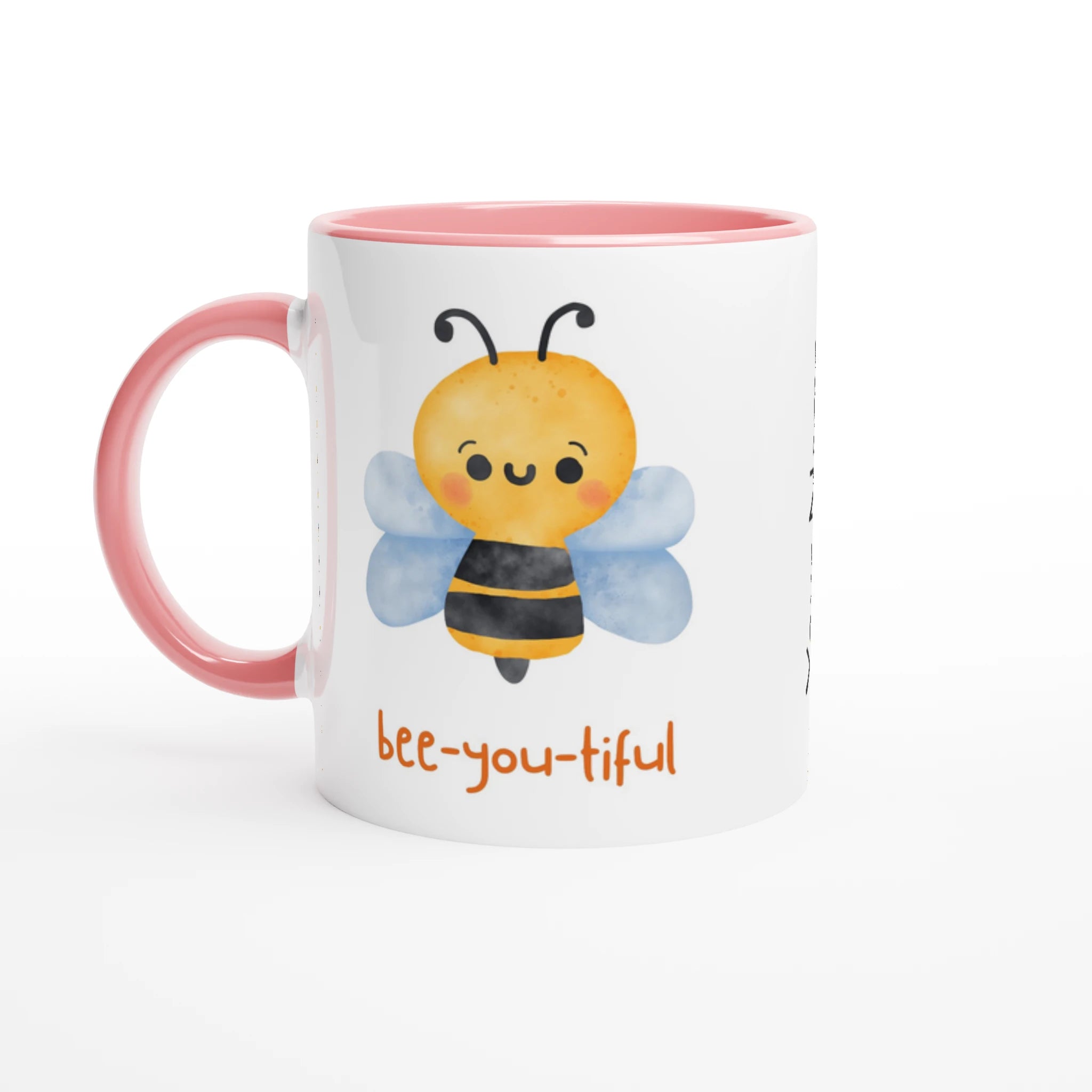 Personalised - Bee-you-tiful - White 11oz Ceramic Mug with Colour Inside Ceramic Pink Personalised 11oz Mug animal customise Globally Fulfilled personalise