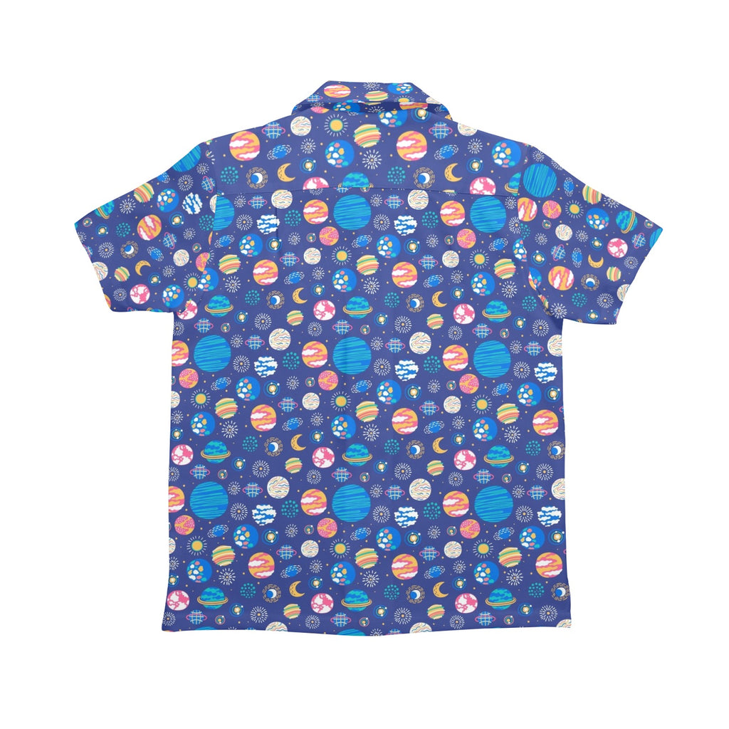 Planets On Blue Senior Kids Hawaiian Shirt