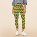 Yellow Flowers On Green Women's High Waist Pockets Yoga Leggings