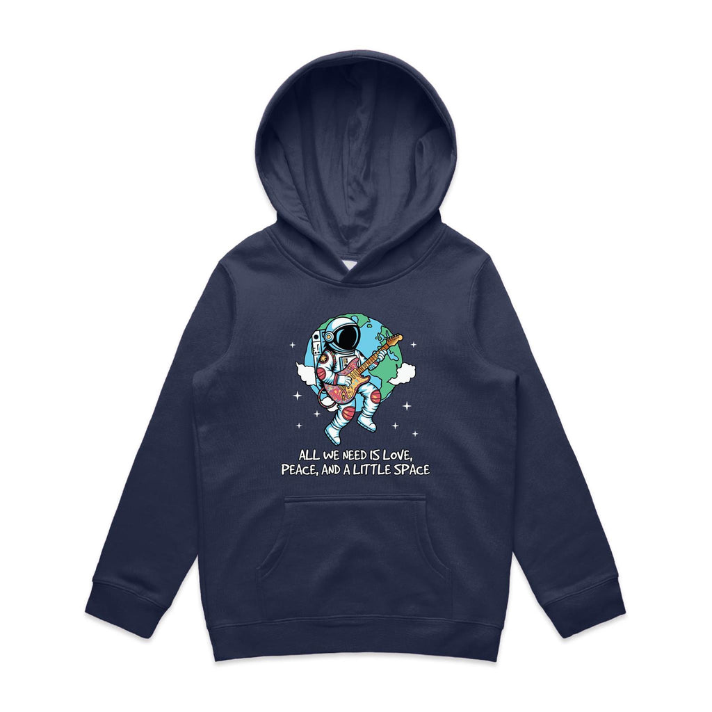 Astronaut, All We Need Is Love And A Little Space - Kids Hoodie Midnight Blue Kids Hoodie Printed In Australia