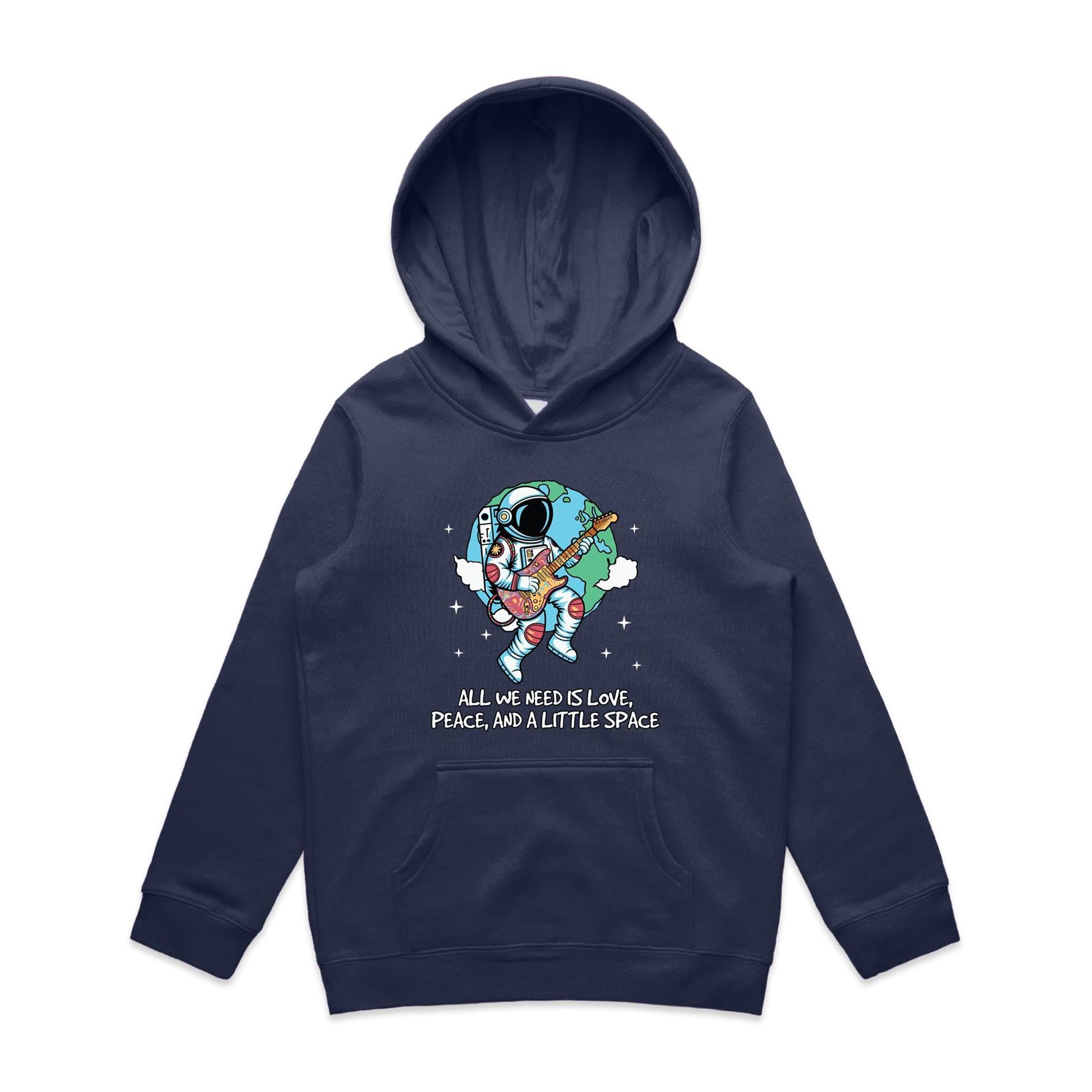 Astronaut, All We Need Is Love And A Little Space - Kids Hoodie Midnight Blue Kids Hoodie Printed In Australia