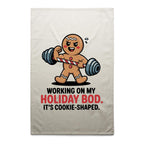 Working On My Holiday Bod, It's Cookie Shaped - AS Colour Tea Towel Cream One Size Tea Towel Christmas Printed In Australia