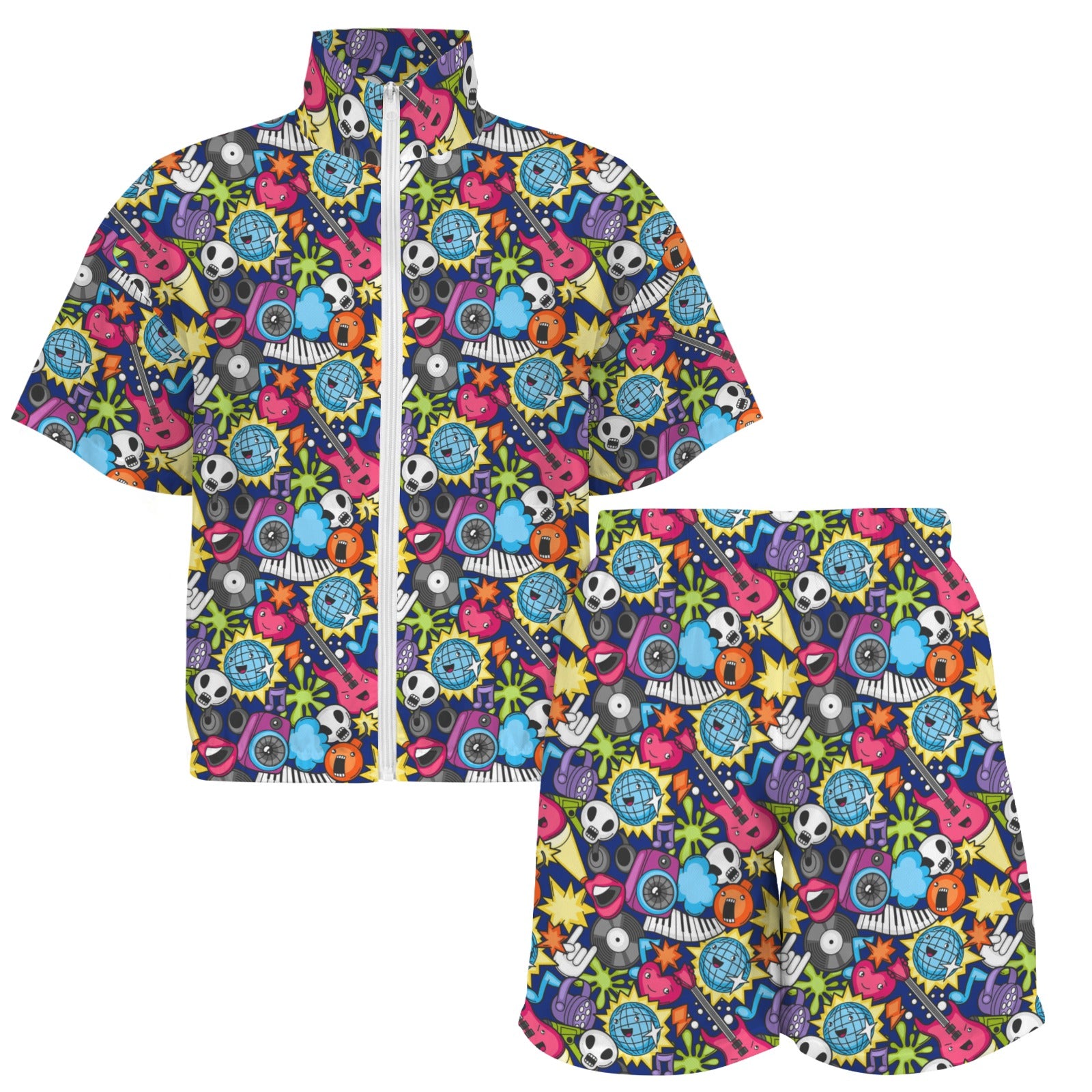 Sticker Music Women's Windbreaker Short Set Women's Windbreaker Short Set Music Printed Offshore