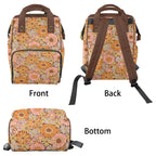 Orange Retro Floral Multi-Function Backpack, Nappy / Diaper Bag Multi-function Backpack, Nappy / Diaper Bag Plants Printed Offshore