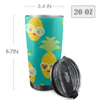 Pineapples With Glasses - 20oz Mobile Tumbler with Lid (Black Lock) 20oz Travel Mug Food Printed Offshore