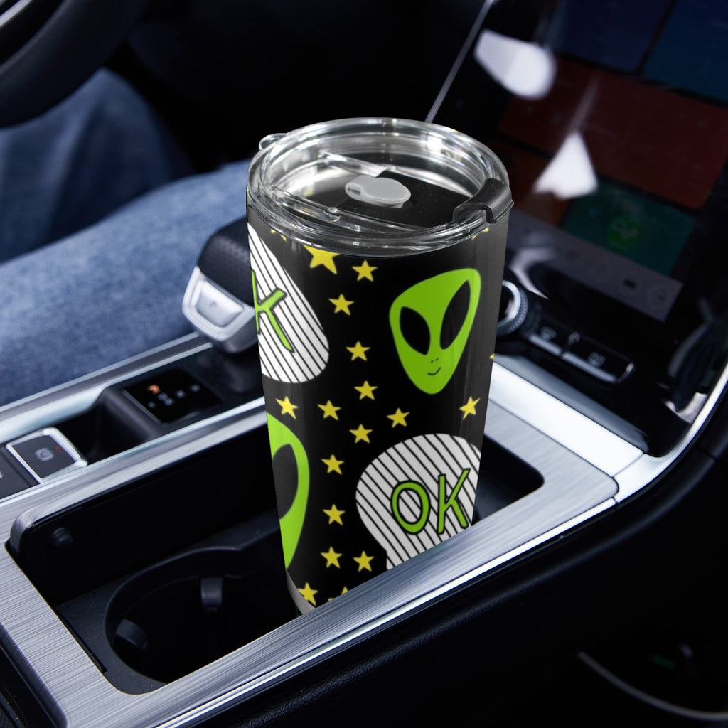 Alien OK - 20oz Mobile Tumbler with Lid (Black Lock) 20oz Travel Mug Printed Offshore Sci Fi