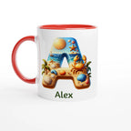 Personalised - Summer Beach Initials - White 11oz Ceramic Mug with Colour Inside Ceramic Red Personalised 11oz Mug Customise Globally Fulfilled Personalise