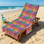 Bright And Bold Flowers Beach Chair Towel Cover with Side Pockets