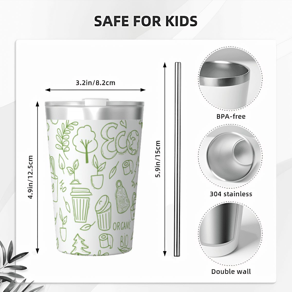 Eco Small Stainless Steel Travel Mug Cup 12oz/350ml