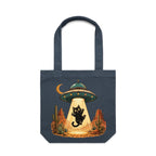 Black Cat Alien UFO Abduction Canvas Tote Bag