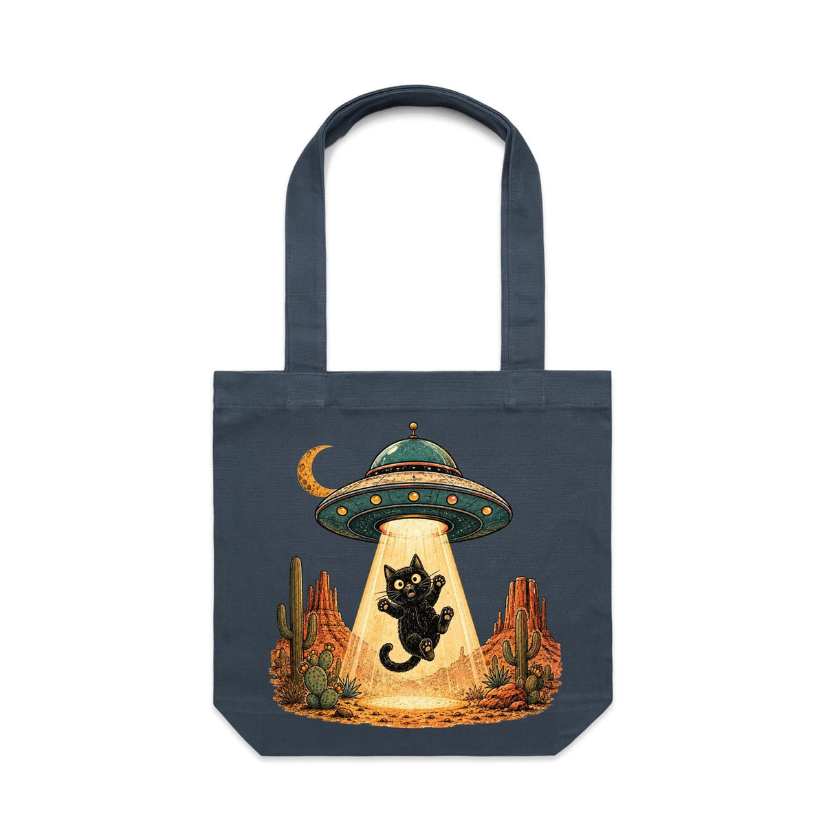 Black Cat Alien UFO Abduction Canvas Tote Bag