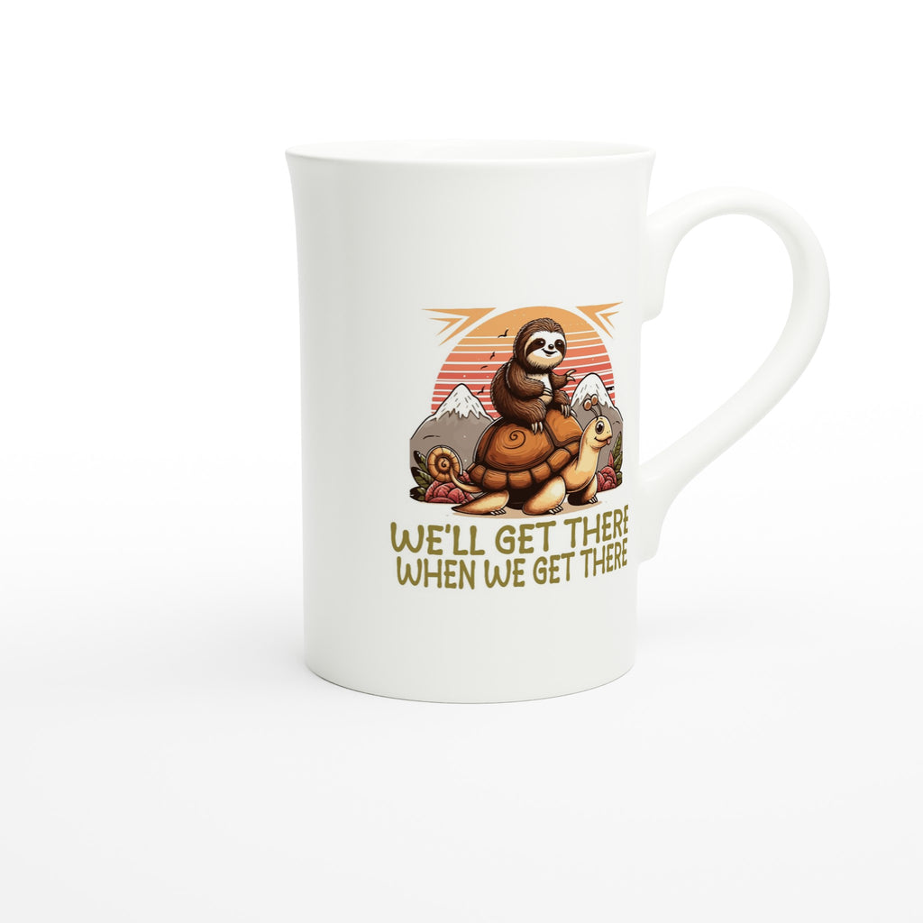 Sloth Race, We'll Get There When We Get There - White 10oz Porcelain Slim Mug Porcelain Mug animal Globally Fulfilled