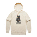 Life Begins After Coffee, Cat - Mens Hoodie Ecru Mens Hoodie animal Coffee Printed In Australia