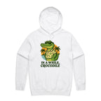 In A While, Crocodile Men's AS Colour Hoodie White Mens Hoodie animal Printed In Australia