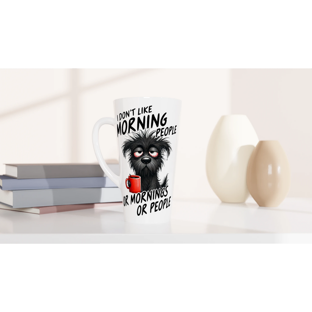I Don't Like Morning People, Dog - White Latte 17oz Ceramic Mug Latte Mug animal Globally Fulfilled
