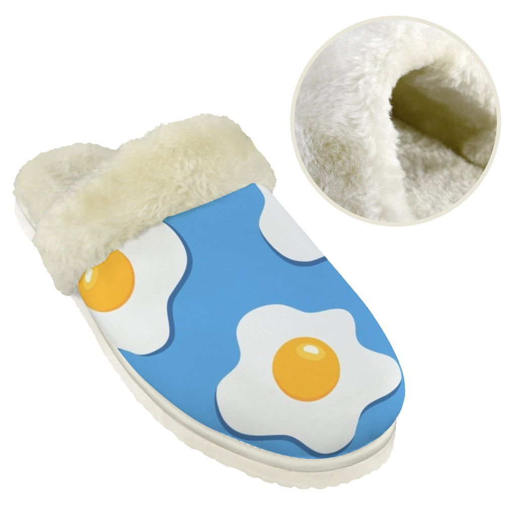 Fried Eggs Men's Fur Trim Thick-Sole Indoor Slippers Men's Fur Trimmed Slippers Food Printed Offshore