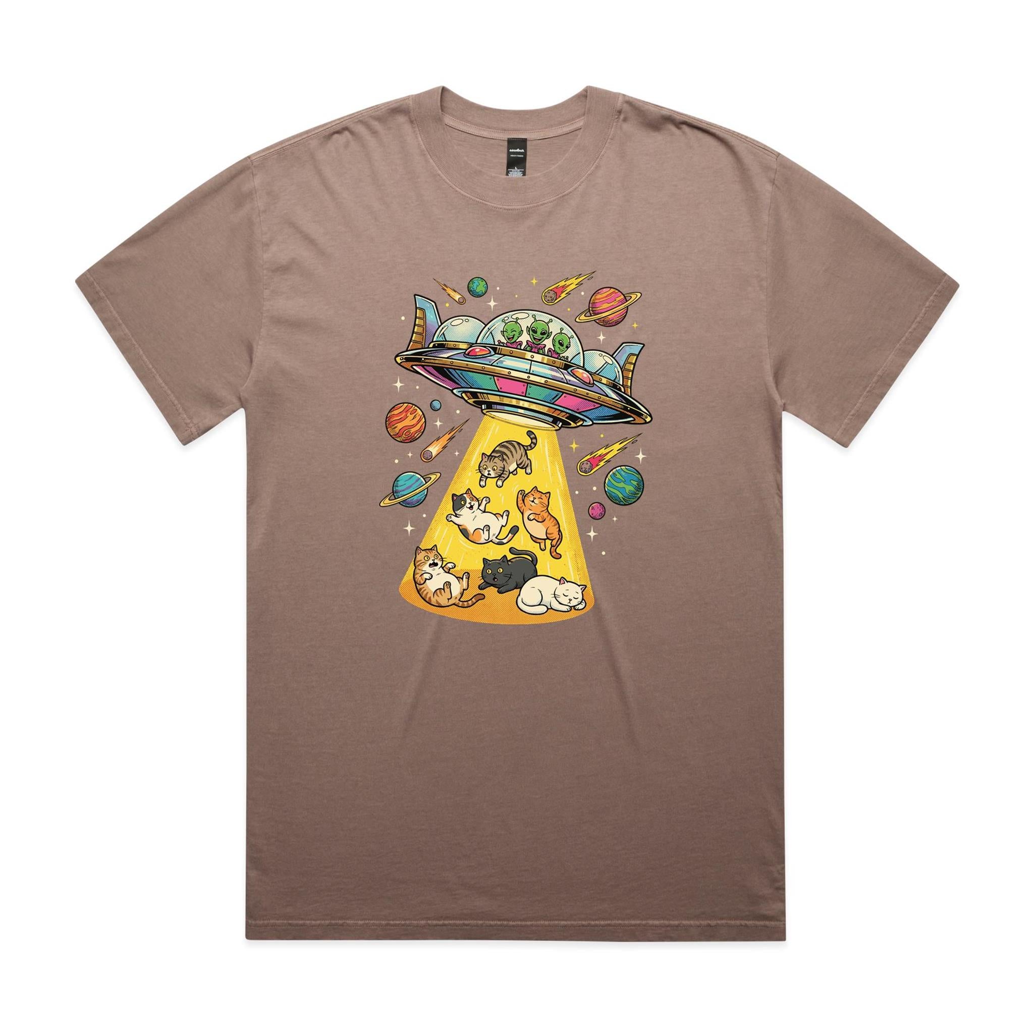 UFO Cat Abduction AS Colour Heavy Faded Tee Unisex Faded mushroom Heavy Faded T-shirt animal Printed In Australia Sci Fi