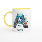 Coral Sea Initial 11oz Ceramic Mug Ceramic Yellow Personalised 11oz Mug customise Globally Fulfilled Initial Name Ocean personalise
