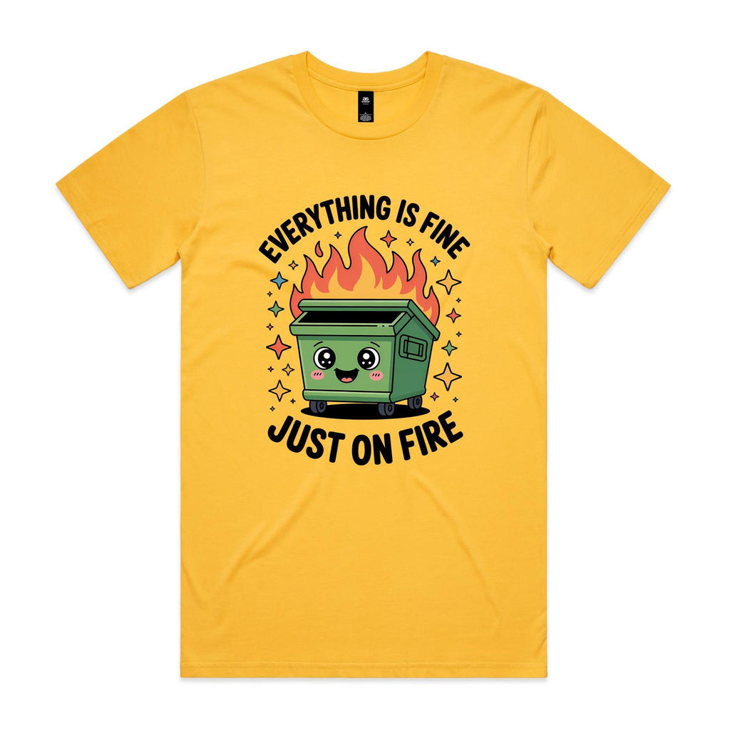 Skip Bin, Dumpster Fire Men's AS Colour T-shirt Yellow Mens T-shirt Printed In Australia