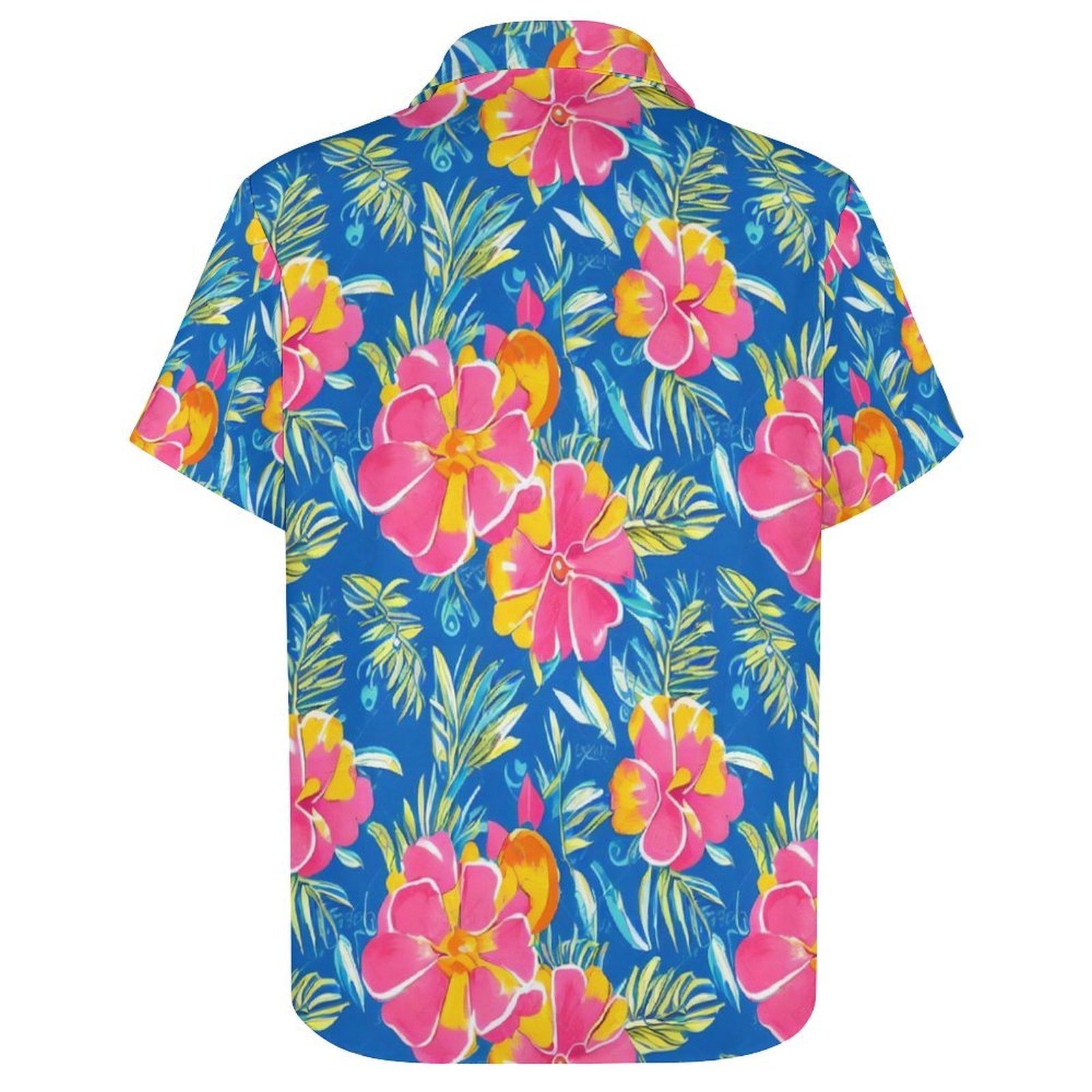 Pink And Blue Tropical Floral - Women's Short-Sleeve Button Up Shirt