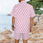 Cat Doughnuts Men's Hawaiian Shirt & Shorts Set Men's Hawaiian Shirt & Shorts Set animal Food Printed Offshore