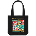 Retro Coffee Woman Canvas Tote Bag Black One Size Tote Bag Coffee Printed In Australia Retro