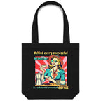 Retro Coffee Woman Canvas Tote Bag Black One Size Tote Bag Coffee Printed In Australia Retro