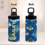 Personalised - Cute Aliens In UFO's - Kids Stainless Steel Water Bottle
